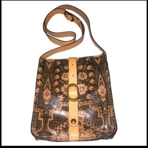 Discontinued Patricia Nash Venezia Brown and Tan Leather Crossbody Pouch EUC